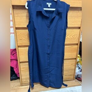 Sleeveless tie dress navy